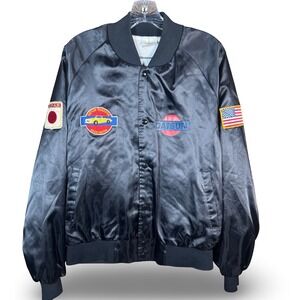 Vintage Datsun Roadster Association Satin Bomber Jacket Patches Auburn Mens L